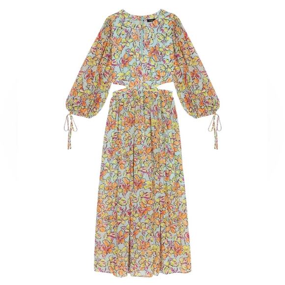 Maje Cutout Floral Georgette Midi Dress NWT Size 38 (M) & 40 (L) Designer - Picture 6 of 16